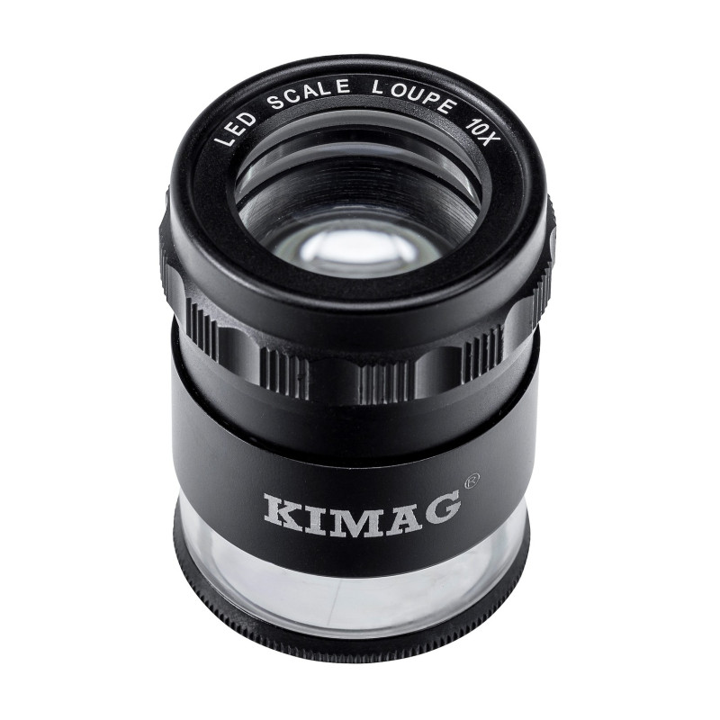 Lupa 10x + skala 0,1mm z oświetleniem LED Kimag